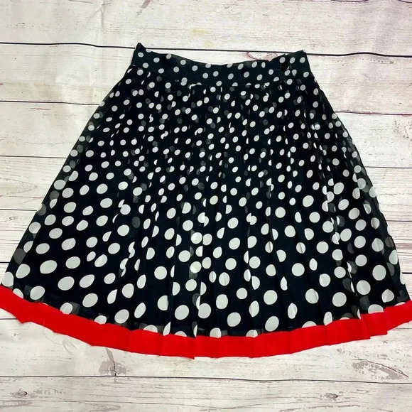 90s Flowy A- Line Vintage Express Pleated Chiffon Polka Dot Knee Length Skirt - Picture 1 of 9